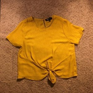 Yellow Polka Dotted Front Tie Blouse